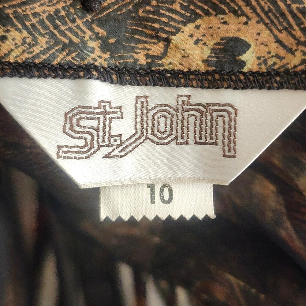 Vintage St John Blouse Womens 10 Black Gold Peacock Feather Sheer Bow 80s Glam - Picture 5 of 9